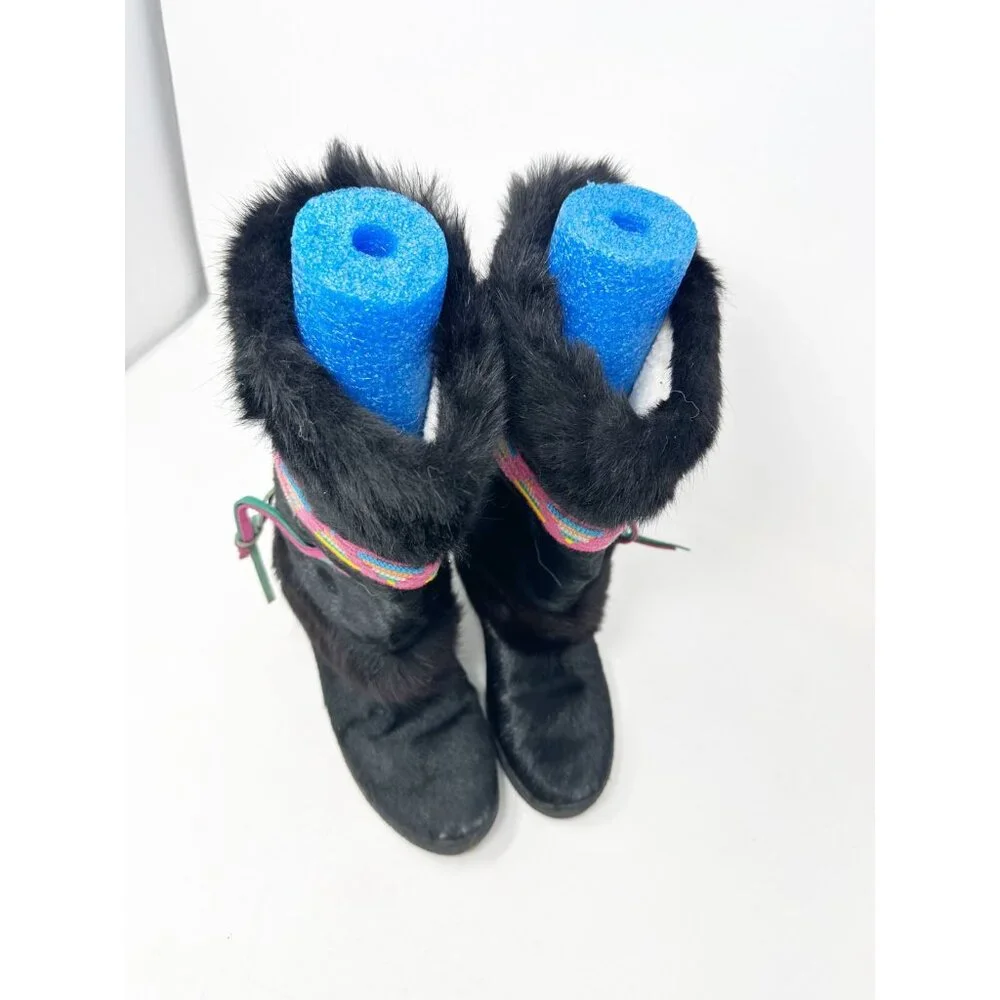 Tecnica Womens Skandia Apres Ski Goat Hair Fur Boots Vintage Italy Black Size 37